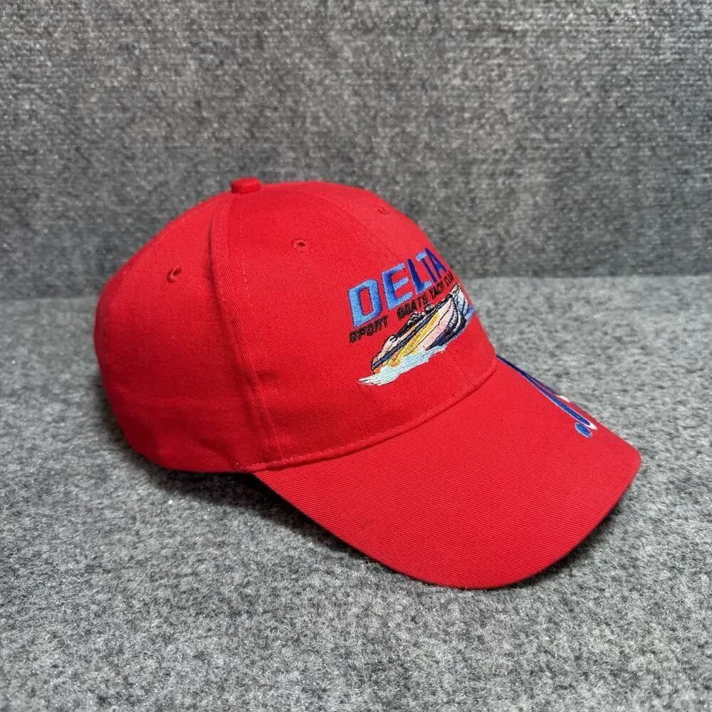 Delta Sport Boats & Yacht Club Red StrapBack Baseball Cap Lot Of 2 Hats OSFA Vtg